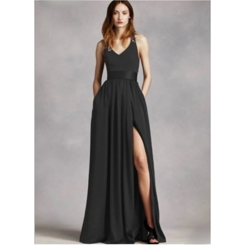 White by Vera Wang Halter V Neck Long Formal Dress Gown Wedding Guest Bridesmaid